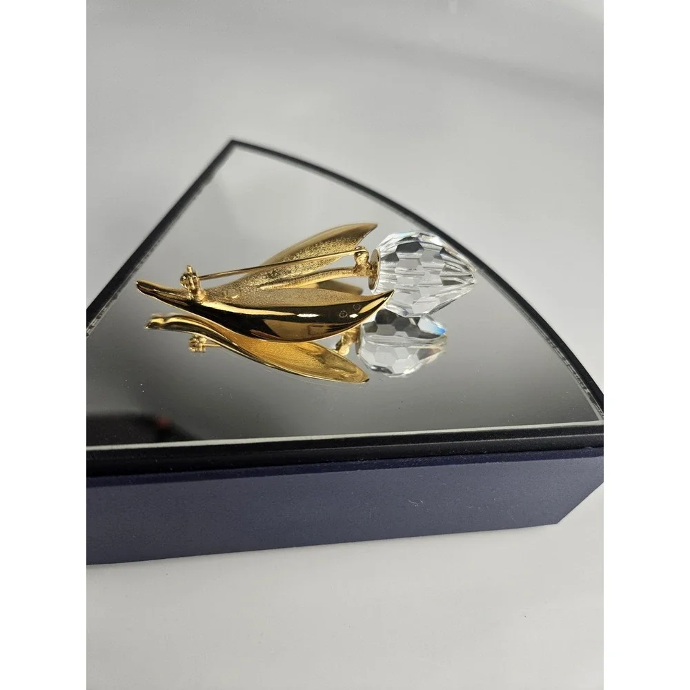 Vtg Swarovski Crystal Tulip Flower Brooch‎ Member Gift Original Box Art Jewelry
